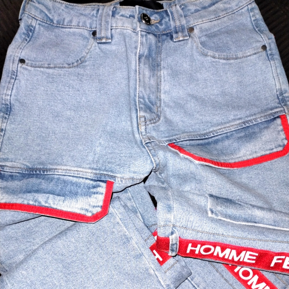🔥NWT Homme-Femme Jeans Red Velcro straps